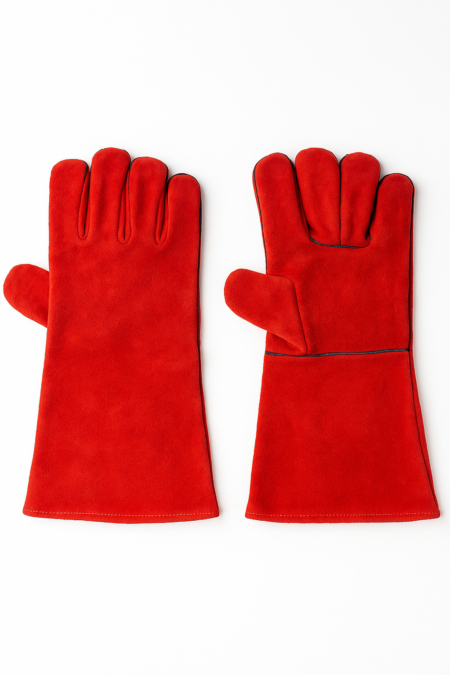 WBDE Red & Black Leather Welding Gloves