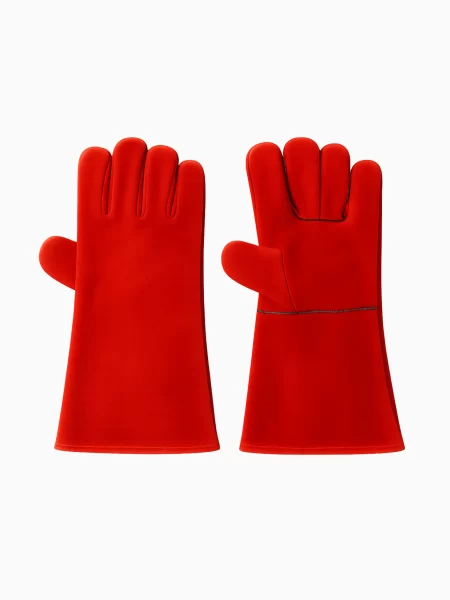 WBDE Red & Black Leather Welding Gloves
